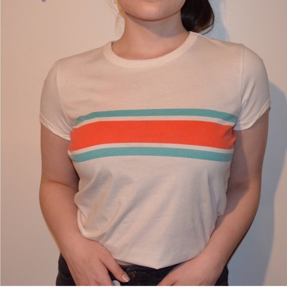 Teal and Orange Striped Tee - Picture 1 of 3